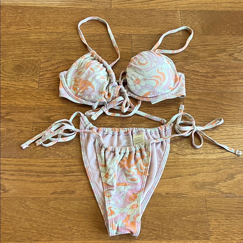 Hollister Pastel Lavender Swim Bikini Bottoms with Floral Waistband